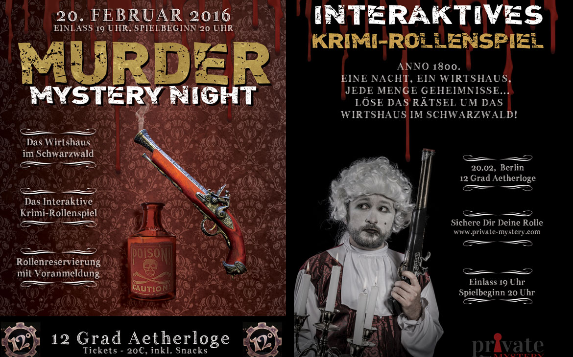 Flyer Private-Mystery NIGHT in Bochum.Front- und Rückseite